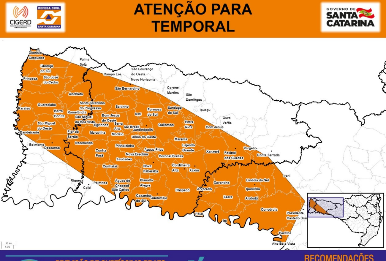Faxinal dos Guedes está entre as cidades que podem registrar temporais nesta segunda-feira (06)