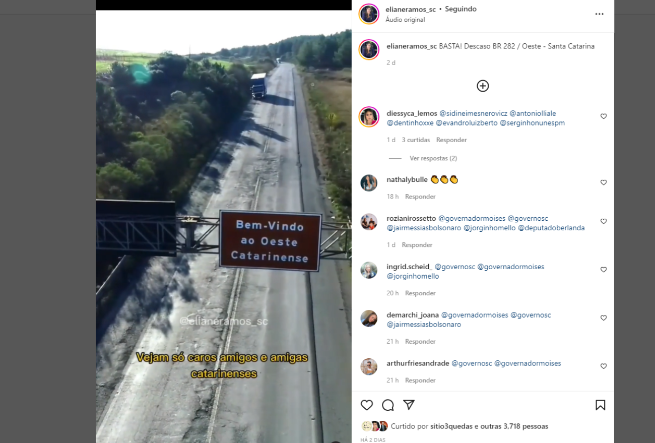Vídeo mostrando a realidade da BR-282 na região de Ponte Serrada viraliza nas redes sociais