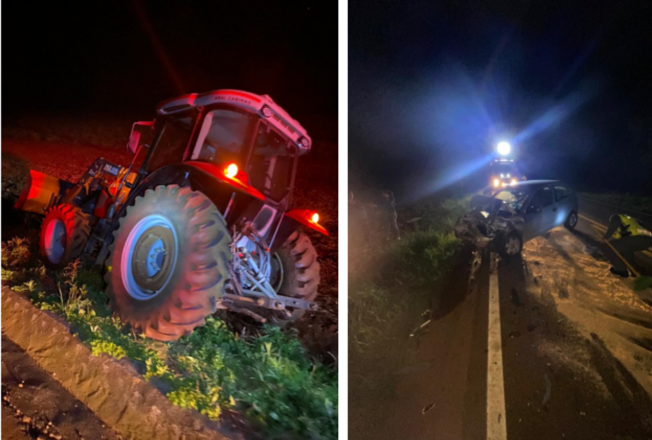 Colisão entre carro e trator é registrada na noite desse domingo (15)