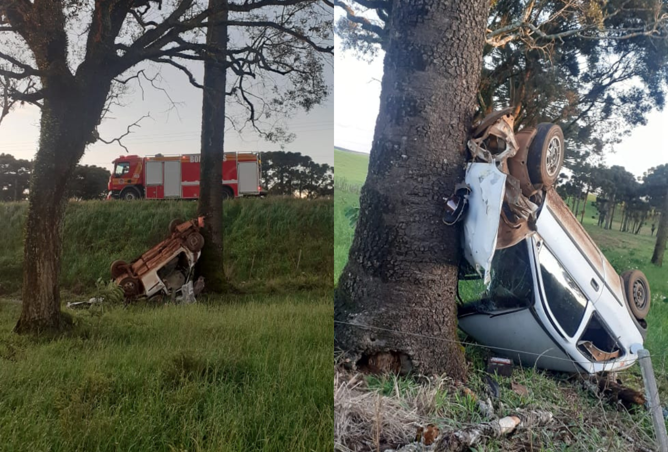 Homem fica gravemente ferido após saída de pista e colisão em árvore, no Oeste