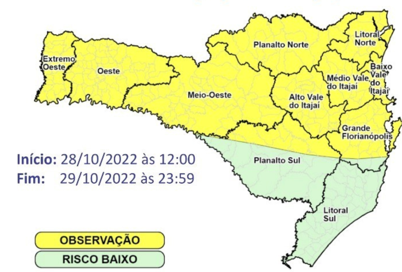 Defesa Civil emite alerta para temporais isolados na região Oeste