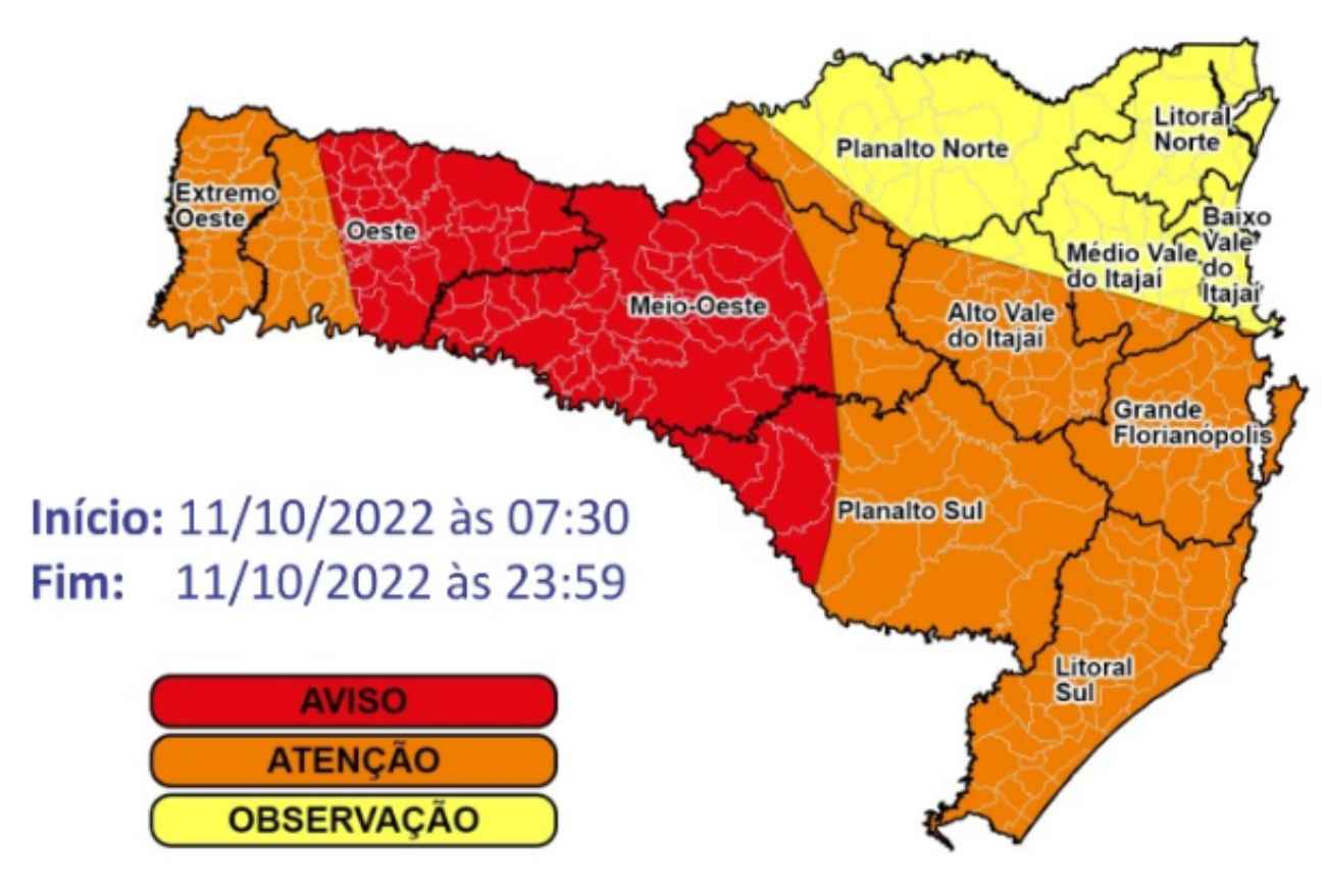 Defesa Civil emite alerta vermelho para chuvas persistentes na região oeste