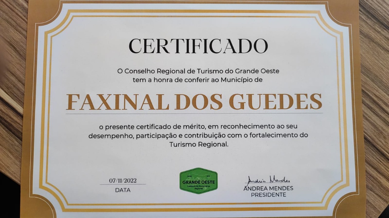 Faxinal dos Guedes recebe reconhecimento por promover ações no turismo