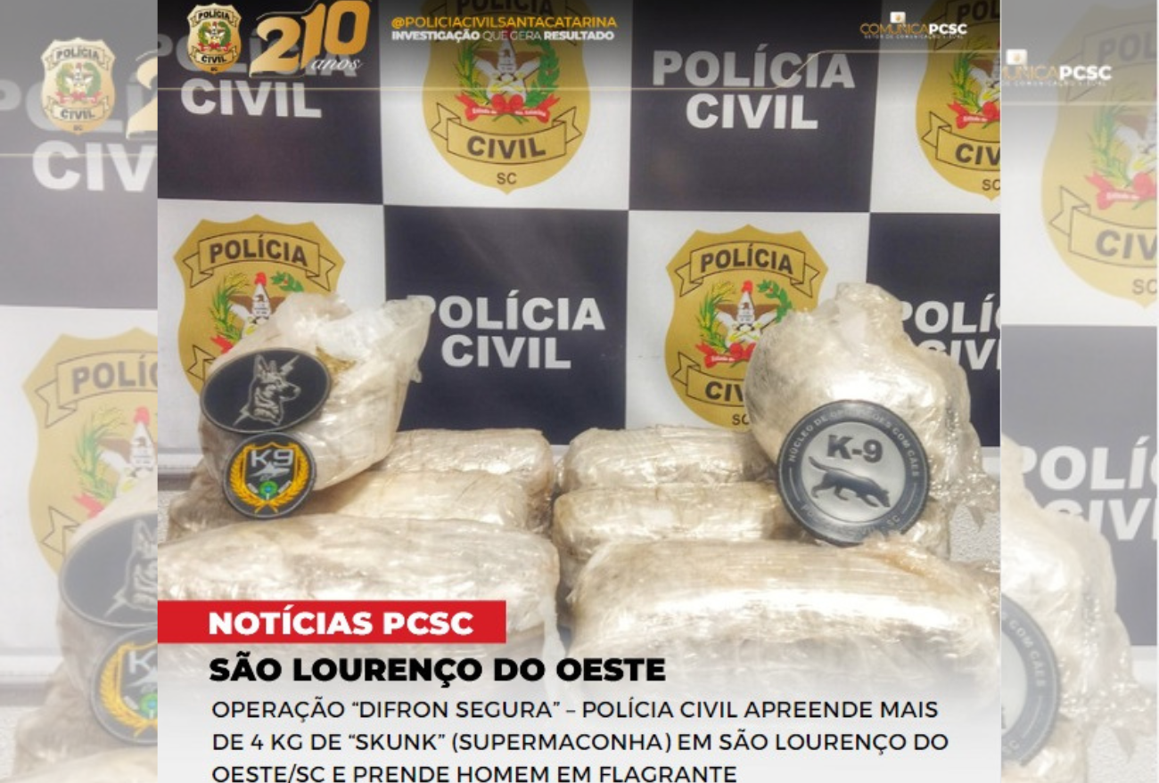 Por meio de operação “Difron Segura”, Polícia Civil apreende supermaconha e prende uma pessoa em flagrante