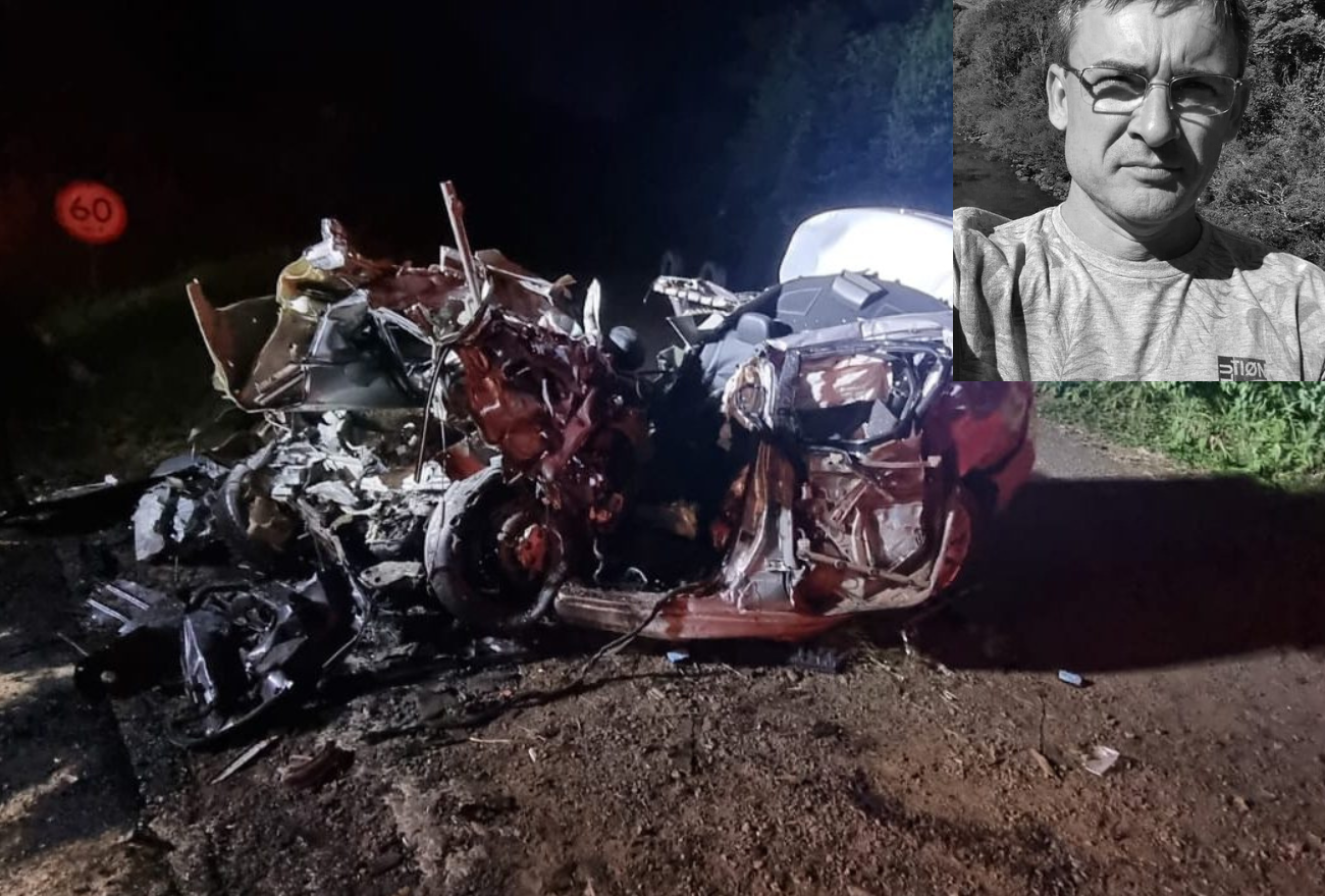 Homem de 51 anos morre após grave acidente entre carro e caminhão na BR-282