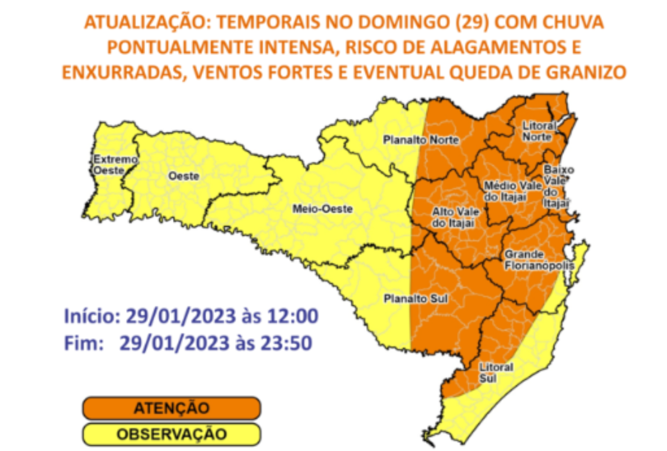 Defesa Civil emite alerta para temporais neste domingo (29)