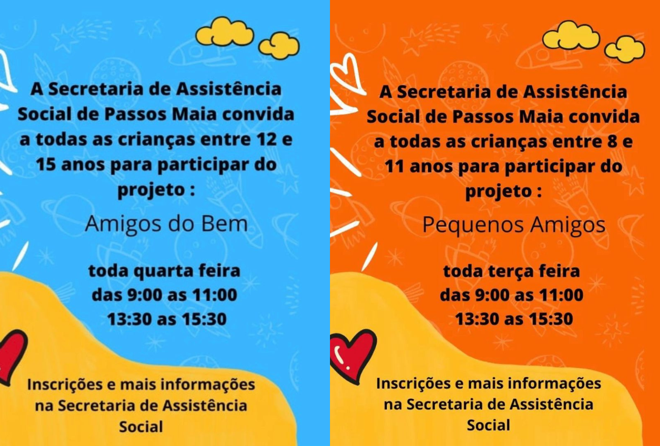 Passos Maia abre inscrições para projetos “Amigos do Bem” e “Pequenos Amigos” confira: