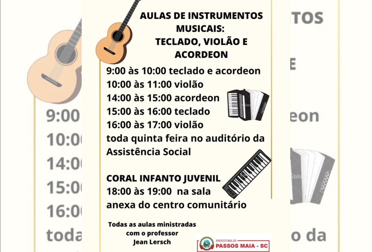 Passos Maia oferece aulas de instrumentos musicais