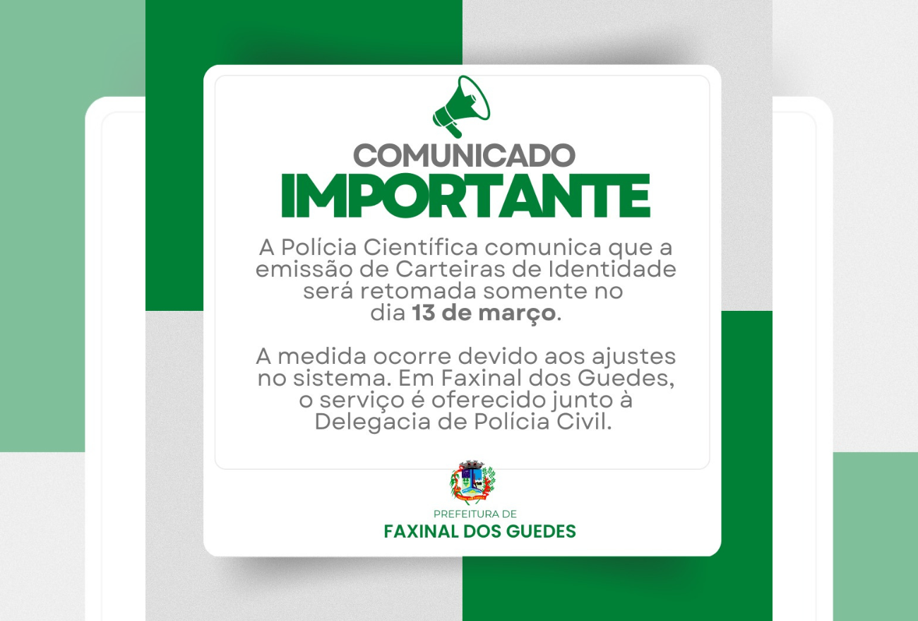 Prefeitura de Faxinal do Guedes emite comunicado