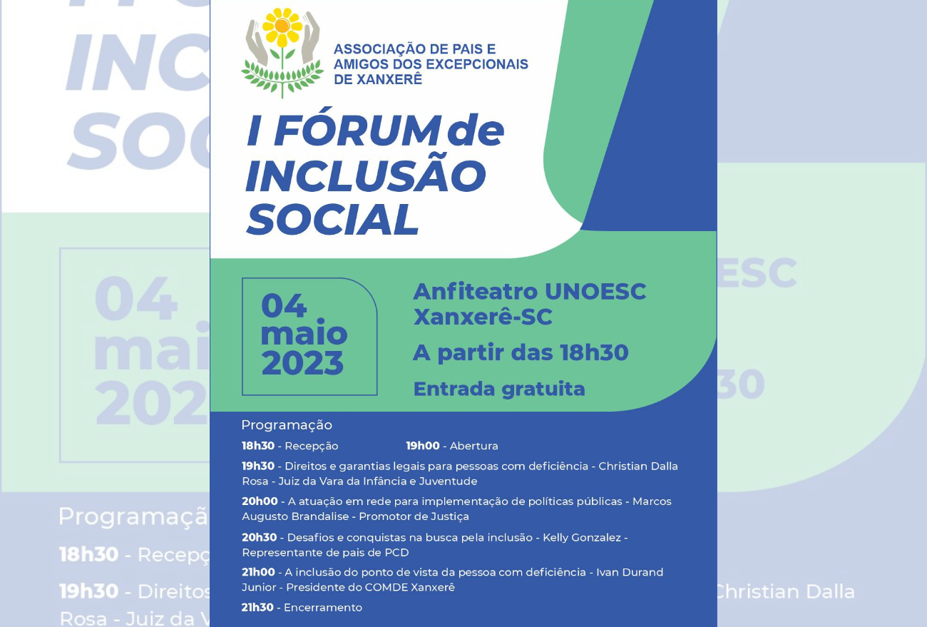 APAE: Primeiro Fórum de Inclusão Social será realizado em Xanxerê