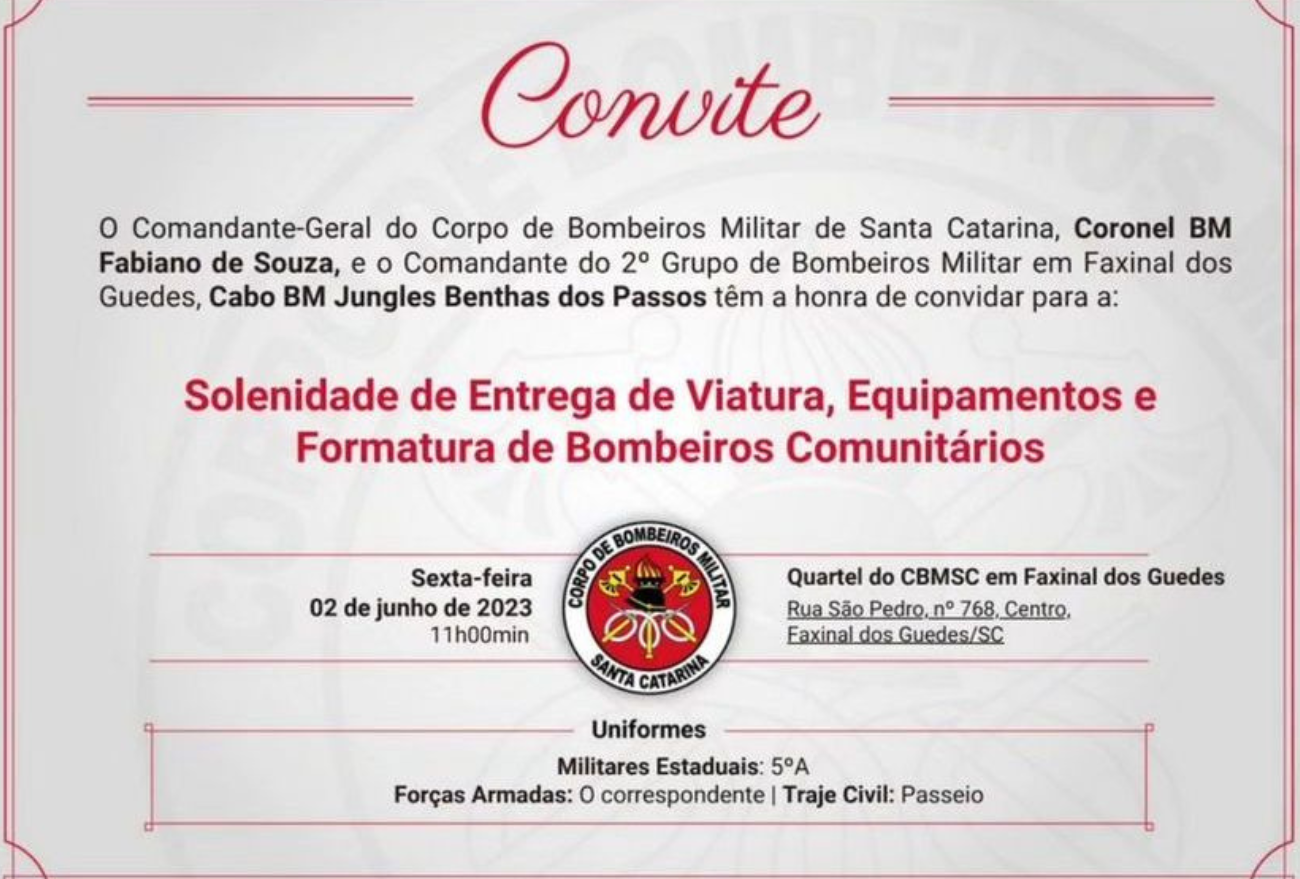 Formatura de Bombeiros comunitários acontece nesta sexta-feira (02), em Faxinal dos Guedes