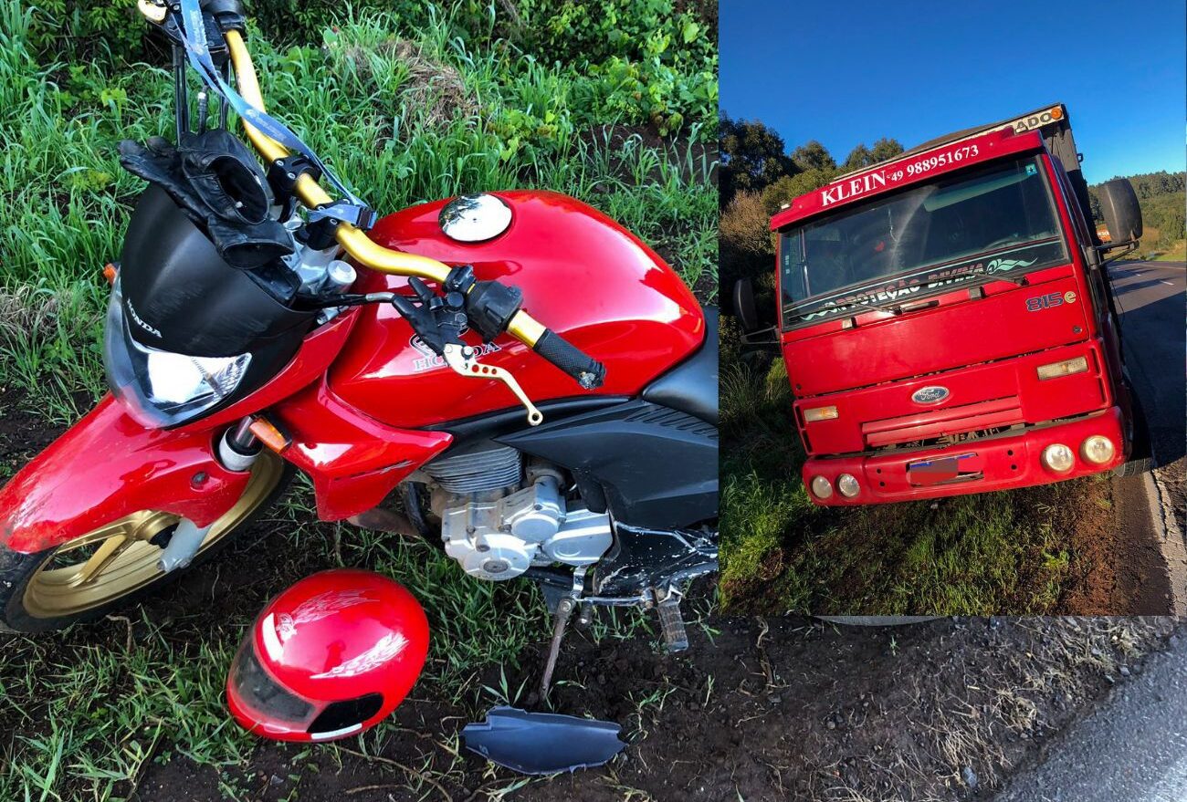 Bombeiros atendem colisão entre moto x caminhão na BR-153 em Irani