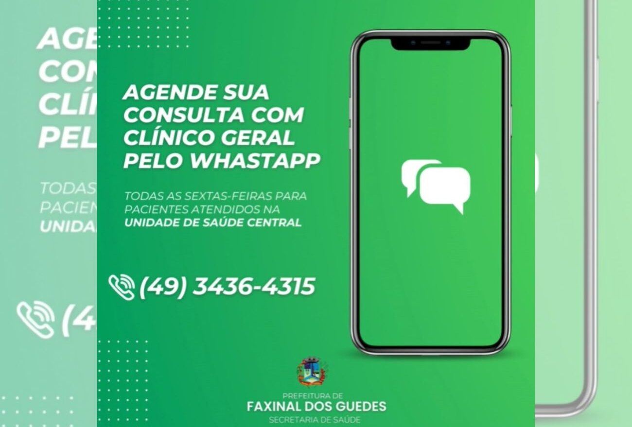 Consultas podem ser agendadas por ligação ou WhatsApp na Unidade de Saúde Central em Faxinal dos Guedes